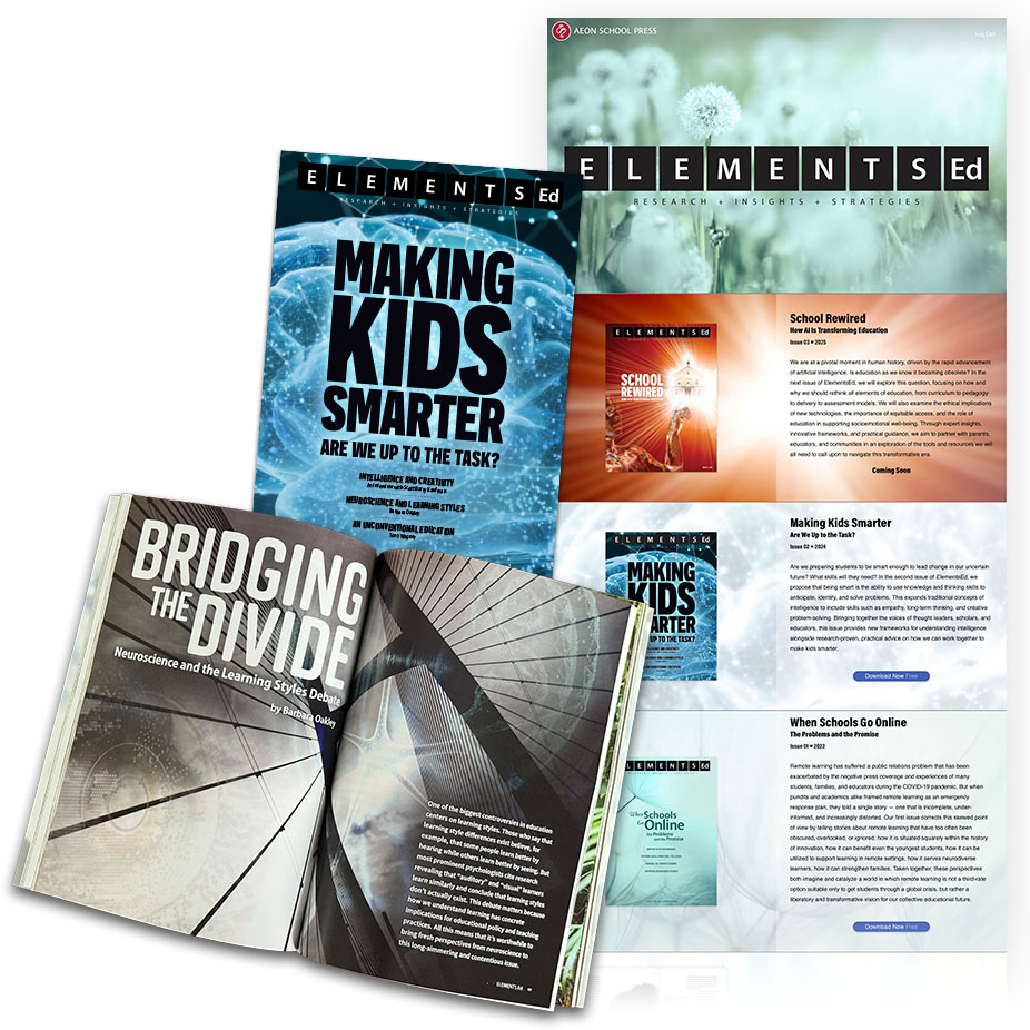 a view of the ElementsEd publication, interior pages, and web site