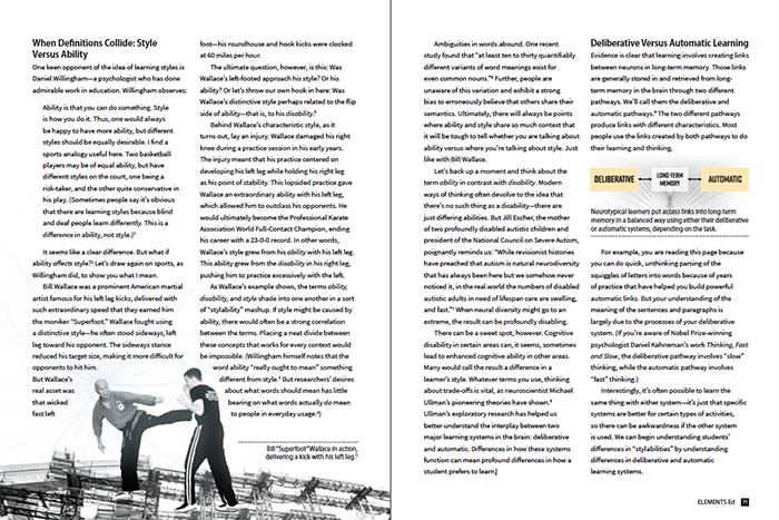 an image of a two-page magazine spread from the article, 'Bridging the Divide', published in Elements Ed Issue 02.